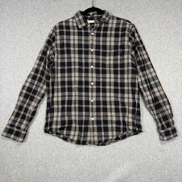 Stussy Men's Small Grey Black Striped Long Sleeve Button Down Shirt Streetwear - Picture 1 of 8